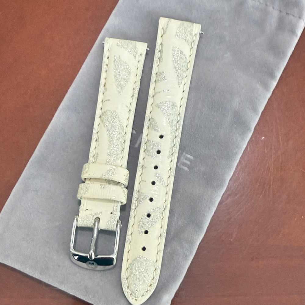 Cream Glitter Accent Leather Watch Strap